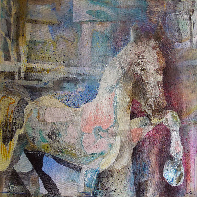 Voorwaarts paard schilderij canvas © Hilde Hoekstra Dutch art&nbsp; acrylverf kleurrijk moderne kunst bright